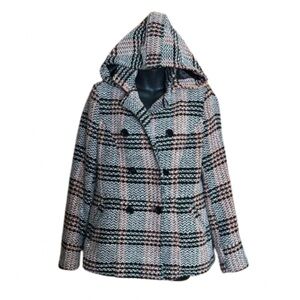 Joujou size LARGE hooded tweed chevron pea coat
